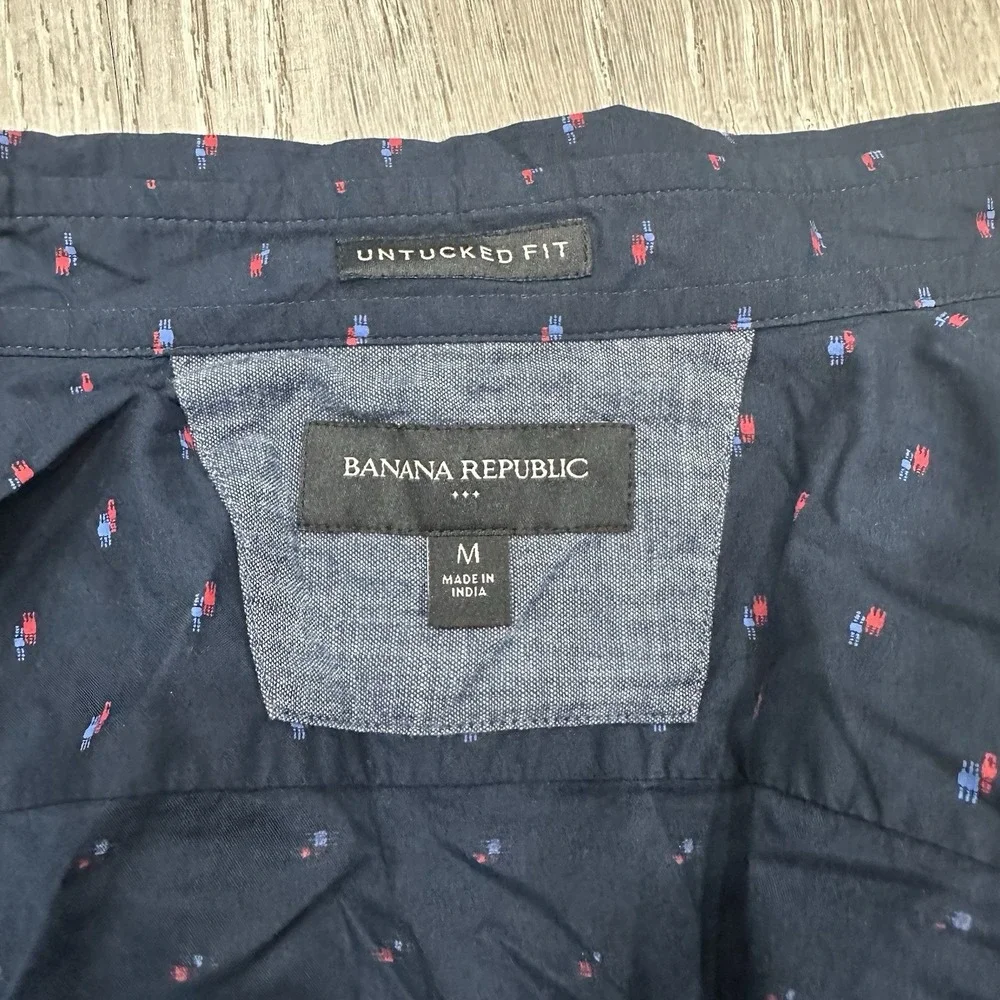 Banana Republic Men M Geometric Cotton Untucked Fit Long Sleeve‎ Casual Shirt